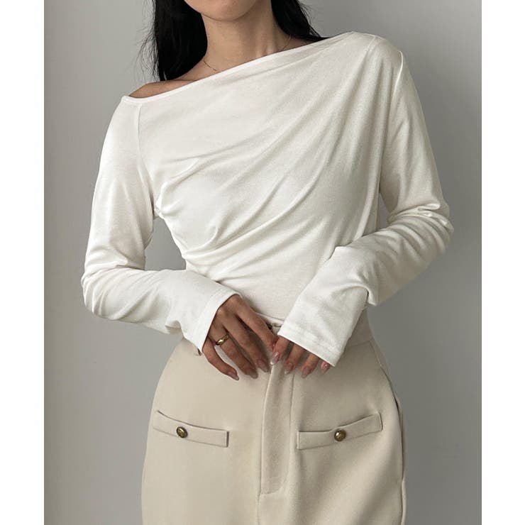 ホワイト | Louere ワンショルドレープカットソー | Louere