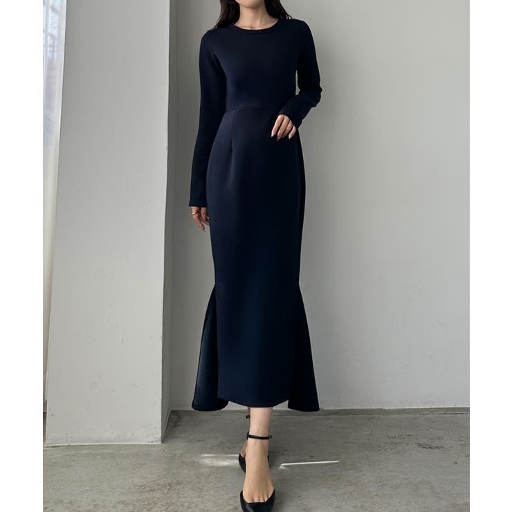 Louere 長袖ストレッチカットマーメイドワンピース[品番：AMTW0011889