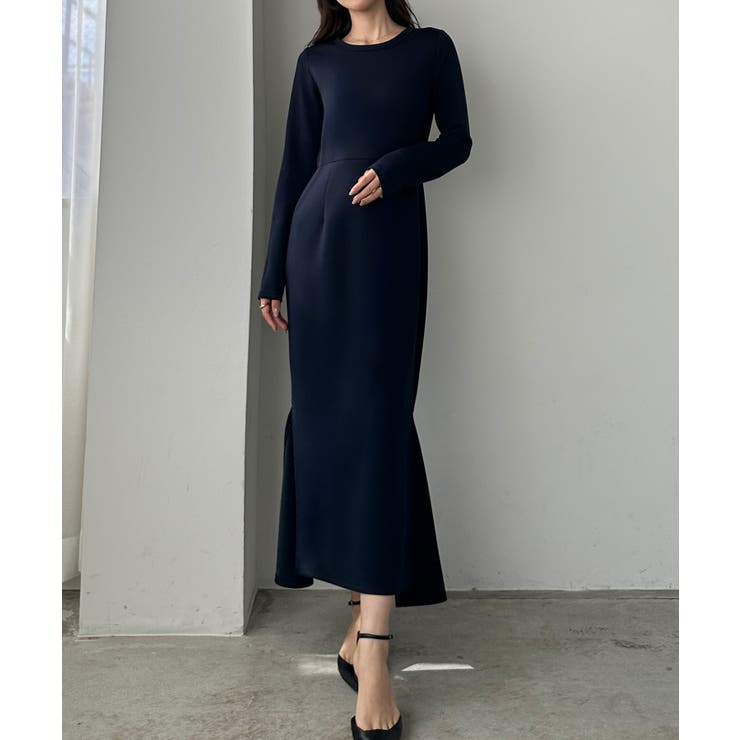 Louere 長袖ストレッチカットマーメイドワンピース[品番