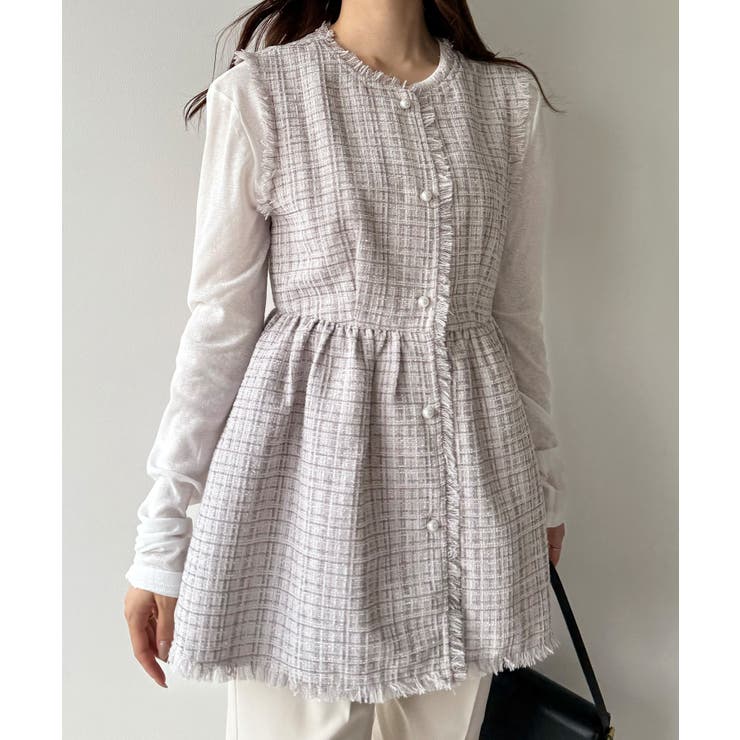 mipiarl  ラメツイードパールボタンペプラムトップス（薄手） | JUNOAH | 詳細画像10 