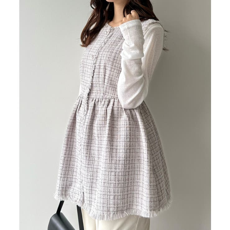 mipiarl  ラメツイードパールボタンペプラムトップス（薄手） | JUNOAH | 詳細画像11 