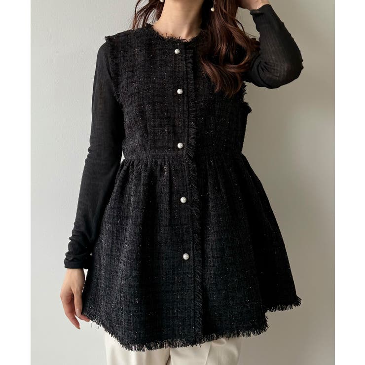 mipiarl  ラメツイードパールボタンペプラムトップス（薄手） | JUNOAH | 詳細画像2 