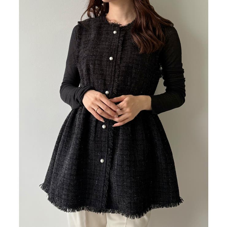 mipiarl  ラメツイードパールボタンペプラムトップス（薄手） | JUNOAH | 詳細画像5 
