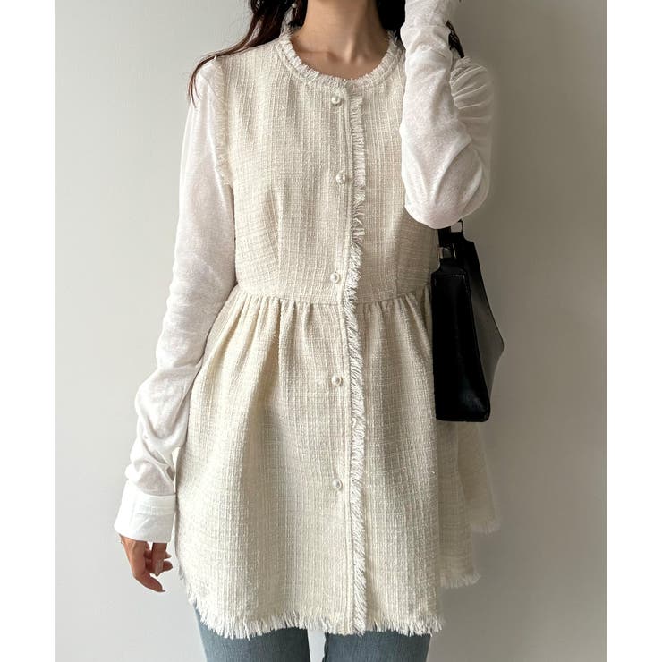 mipiarl  ラメツイードパールボタンペプラムトップス（薄手） | JUNOAH | 詳細画像6 