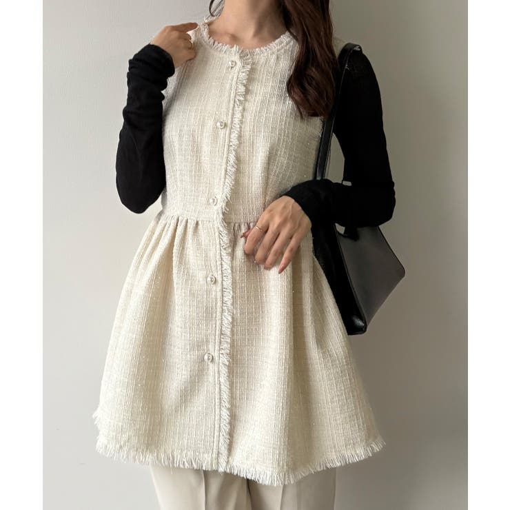 mipiarl  ラメツイードパールボタンペプラムトップス（薄手） | JUNOAH | 詳細画像7 