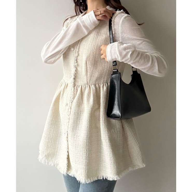 mipiarl  ラメツイードパールボタンペプラムトップス（薄手） | JUNOAH | 詳細画像9 