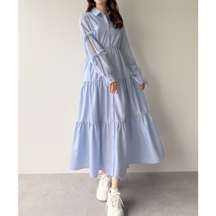 mipiarl  袖リボンティアードシャツワンピース【一部ぺチスカートセット】 | JUNOAH | 詳細画像4 