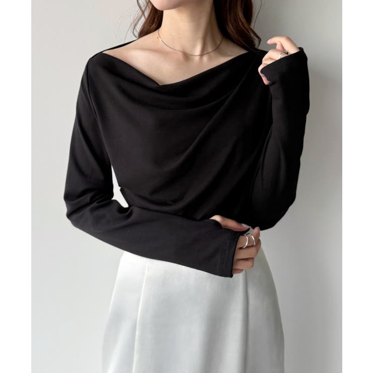 ブラック | mipiarl  薄手ドレープトップス | JUNOAH