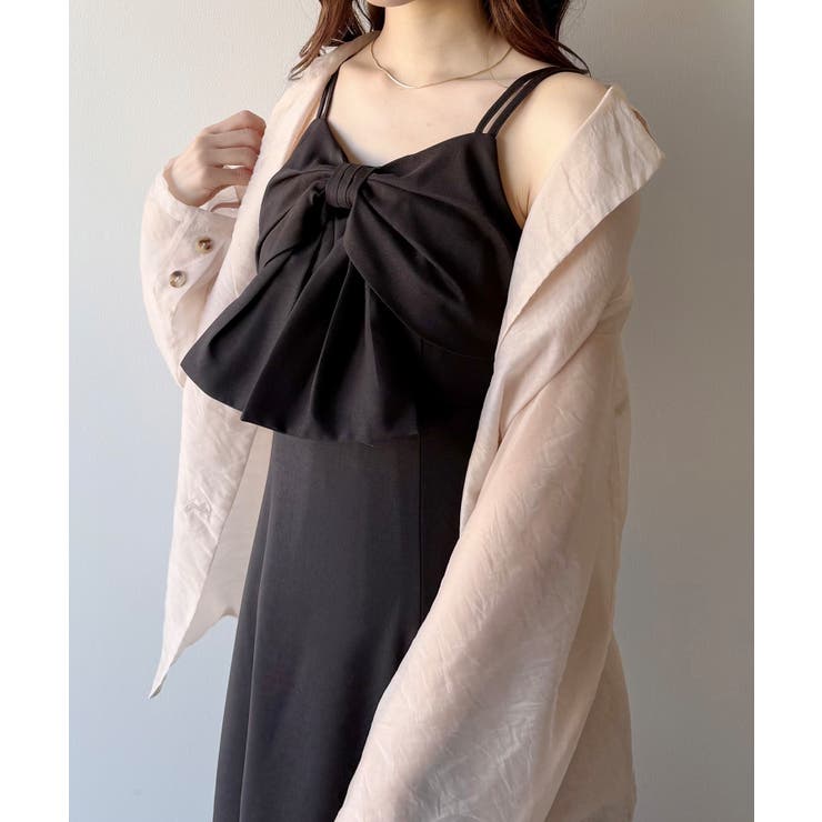 mipiarl フロントリボンラッフルキャミワンピース[品番