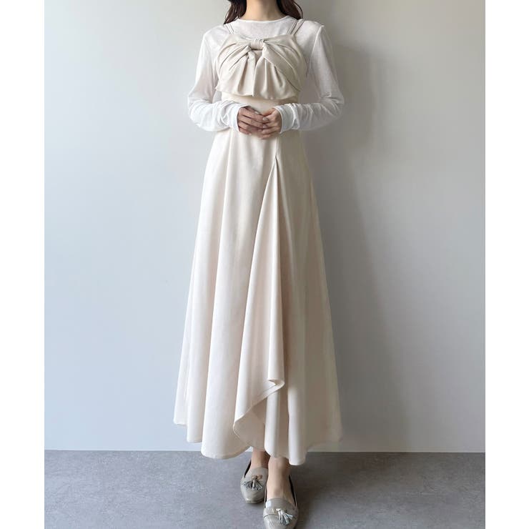 mipiarl フロントリボンラッフルキャミワンピース 016】フロントリボンラッフルキャミワンピース | mipiarl