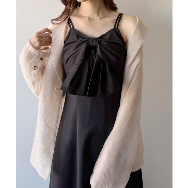 mipiarl フロントリボンラッフルキャミワンピース[品番