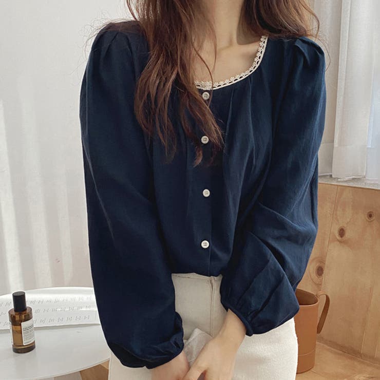 ネイビー | ネックレースブラウス レディース トップス | Dewlily