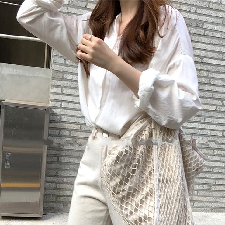 ホワイト | ノーカラーシャツ ブラウス レディース | Dewlily