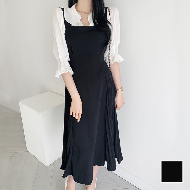 サロペットプリーツロングワンピース レディース 春服 | Dewlily | 詳細画像1 
