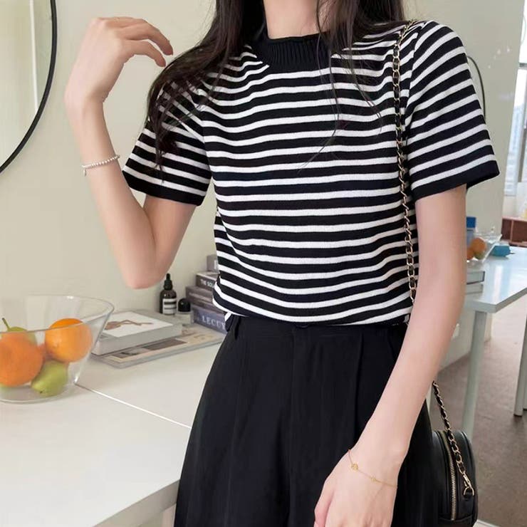 ボーダー半袖ニットソー レディース トップス春服 | Dewlily | 詳細画像10 