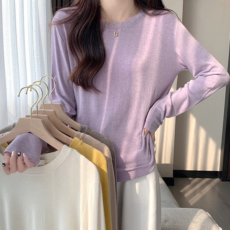 ラウンドネック長袖Tシャツ レディース トップス | Dewlily | 詳細画像18 