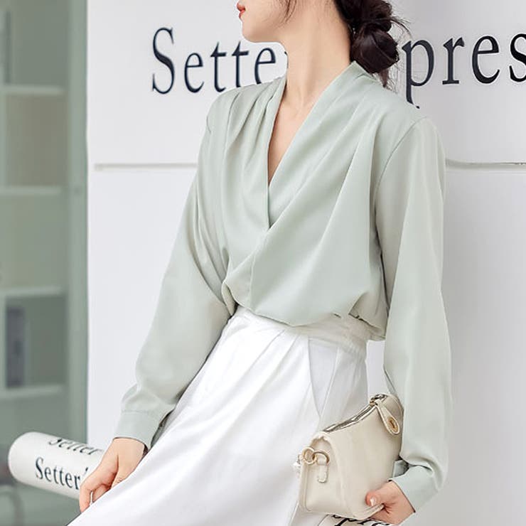 Vネックシンプル長袖シャツ レディース トップス | Dewlily | 詳細画像13 