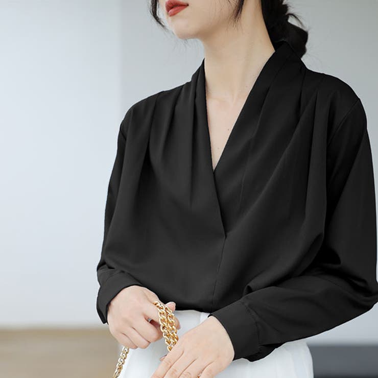 Vネックシンプル長袖シャツ レディース トップス | Dewlily | 詳細画像15 