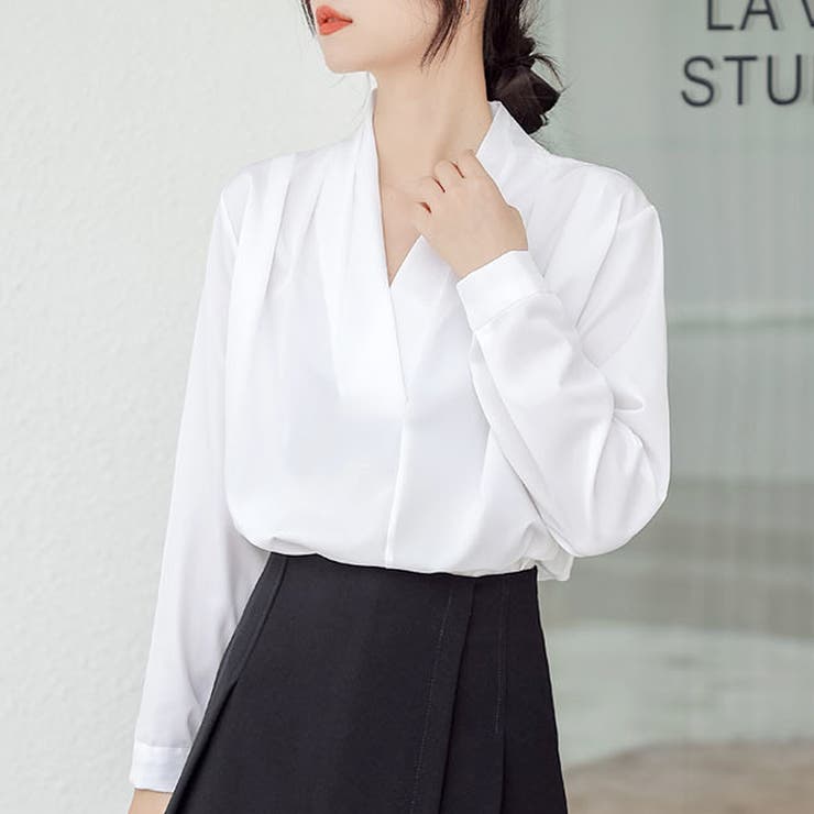 Vネックシンプル長袖シャツ レディース トップス | Dewlily | 詳細画像2 