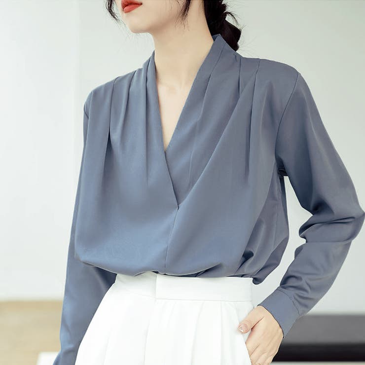 Vネックシンプル長袖シャツ レディース トップス | Dewlily | 詳細画像4 