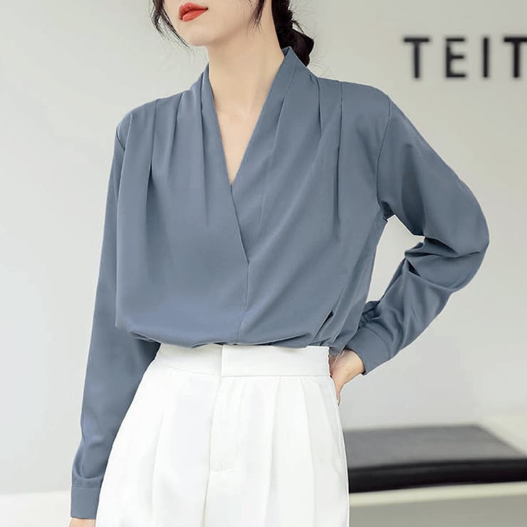 Vネックシンプル長袖シャツ レディース トップス | Dewlily | 詳細画像9 