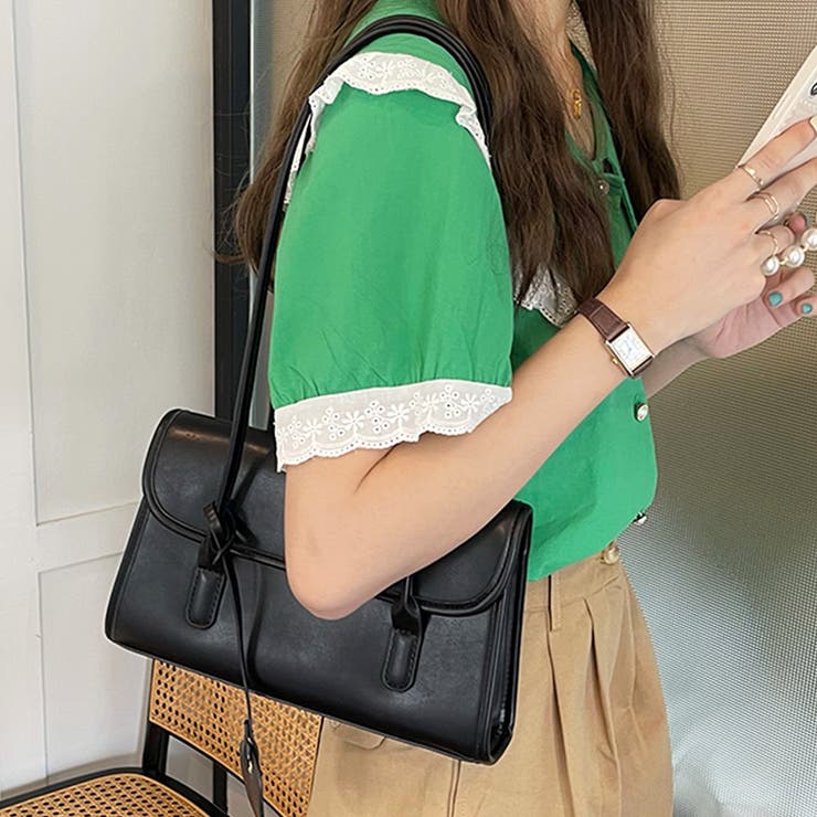 スクエアデザインショルダーバッグ レディース 無地 | Dewlily | 詳細画像9 