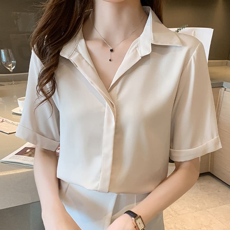 ベージュ | 半袖ゆったりブラウス レディース トップス | Dewlily