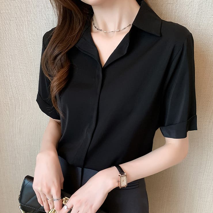 ブラック | 半袖ゆったりブラウス レディース トップス | Dewlily
