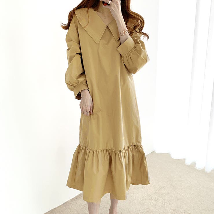 長袖フレアワンピース レディース 無地 | Dewlily | 詳細画像2 