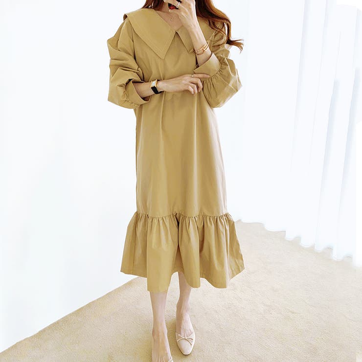 長袖フレアワンピース レディース 無地 | Dewlily | 詳細画像6 