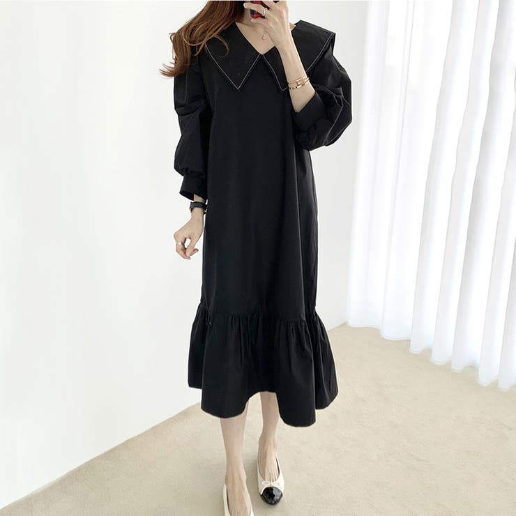 長袖フレアワンピース レディース 無地 | Dewlily | 詳細画像7 