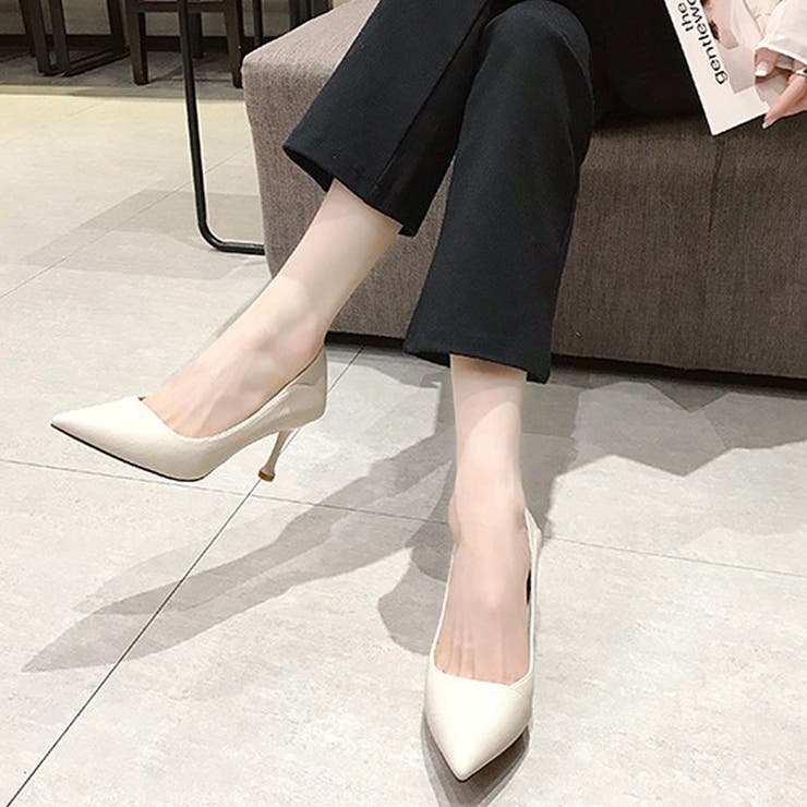 アイボリー | ピンヒールパンプス シューズ 韓国ファッション | Dewlily