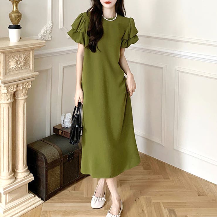グリーン | パフスリーブワンピース レディース 春服 | Dewlily