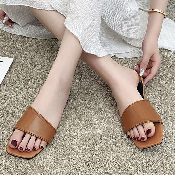 ブラウン | フラットミュールサンダル 韓国ファッション 10代 | Dewlily