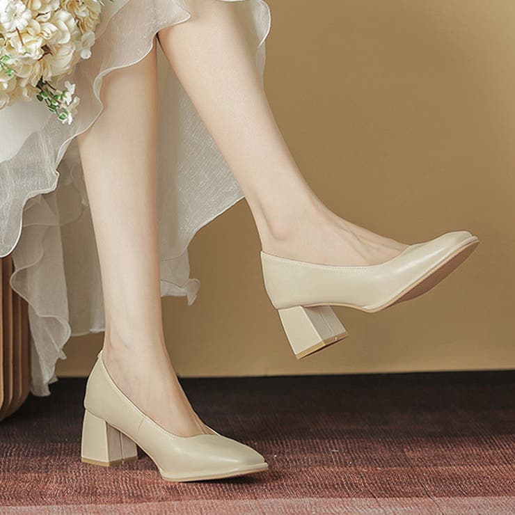 アイボリー | シンプルパンプスヒール 韓国ファッション 10代 | Dewlily
