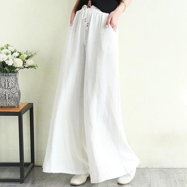 ホワイト | カジュアルワイドパンツ レディース ボトムス | Dewlily