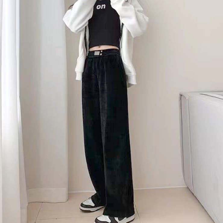 コーデュロイワイドパンツ 韓国ファッション 10代[品番
