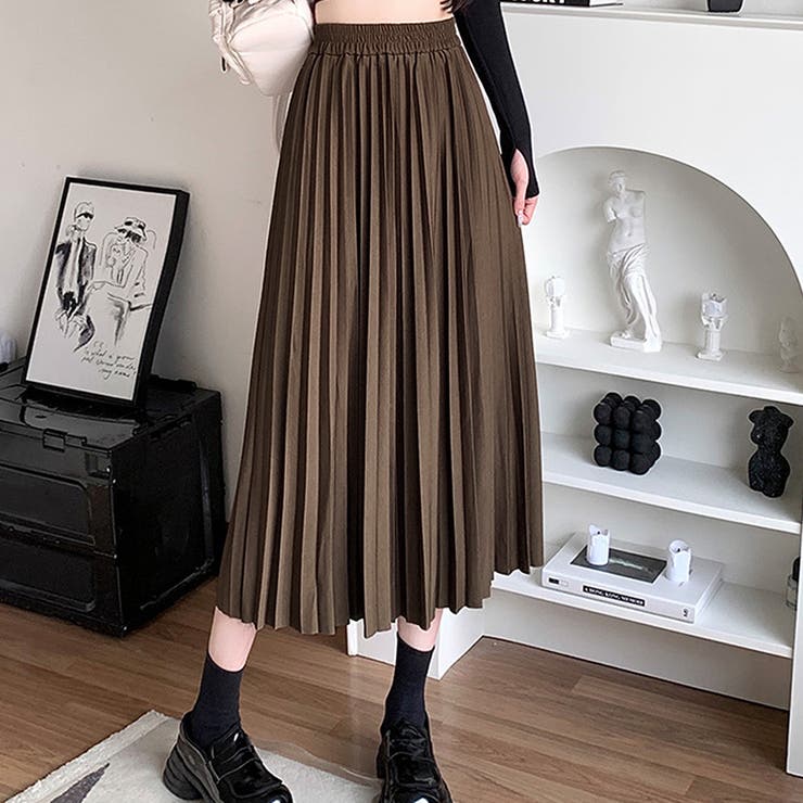 ブラウン | プリーツロングスカート レディース ボトムス | Dewlily
