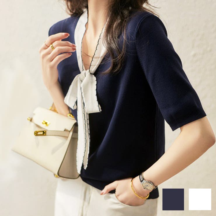 リボンサマーニット 韓国ファッション 10代 | Dewlily | 詳細画像1 