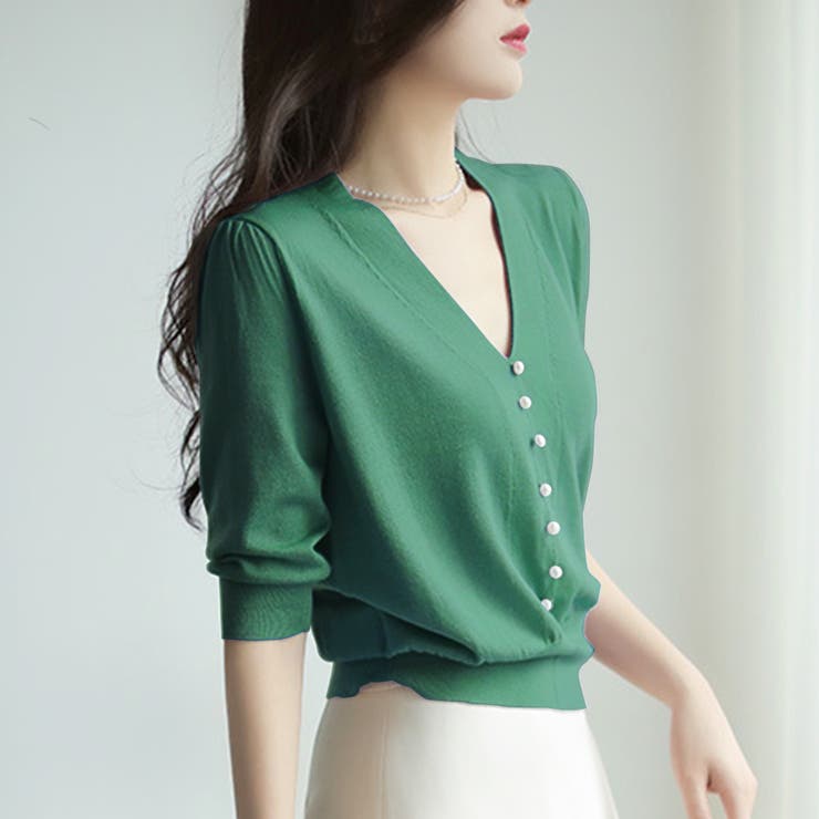 フェイクパールVネックニット 韓国ファッション 10代 | Dewlily | 詳細画像12 