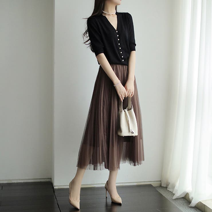 フェイクパールVネックニット 韓国ファッション 10代 | Dewlily | 詳細画像2 