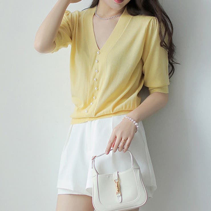 フェイクパールVネックニット 韓国ファッション 10代 | Dewlily | 詳細画像4 