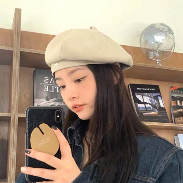 リボン ベレー帽 レディース ブラック ワンポイント 韓国 - ハンチング