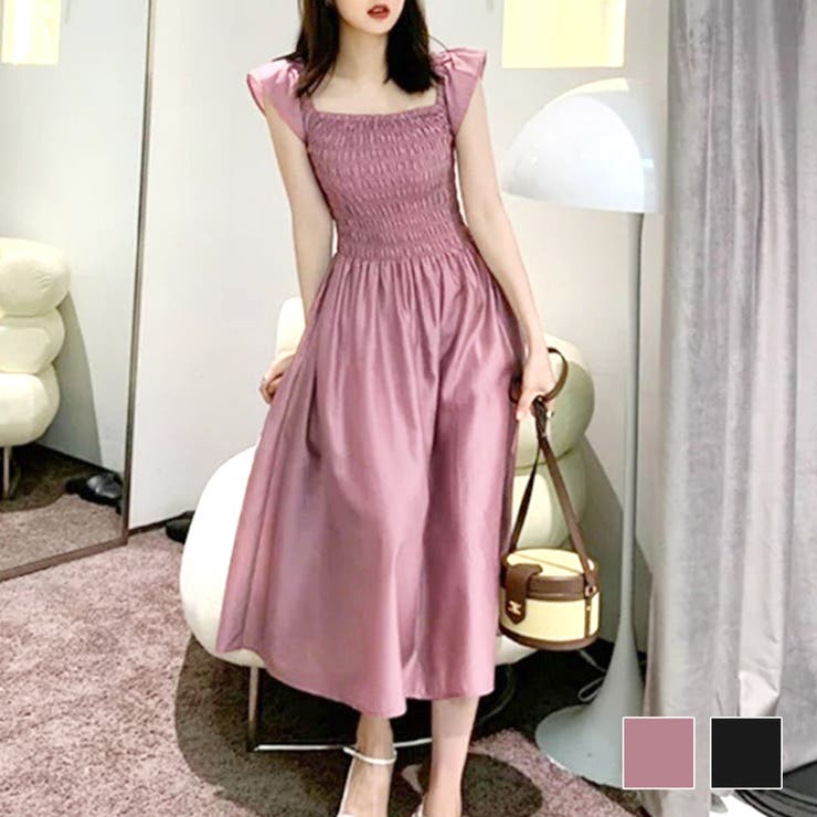 ピンク】オフショルシャーリングワンピース 韓国ファッション 10代