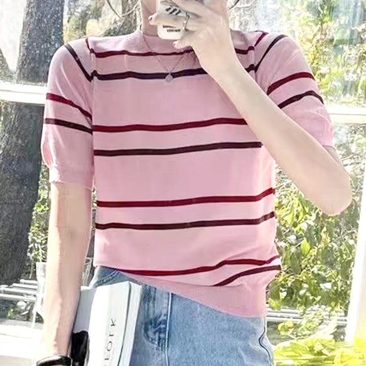 カラーボーダー半袖ニット 韓国ファッション 10代 | Dewlily | 詳細画像3 