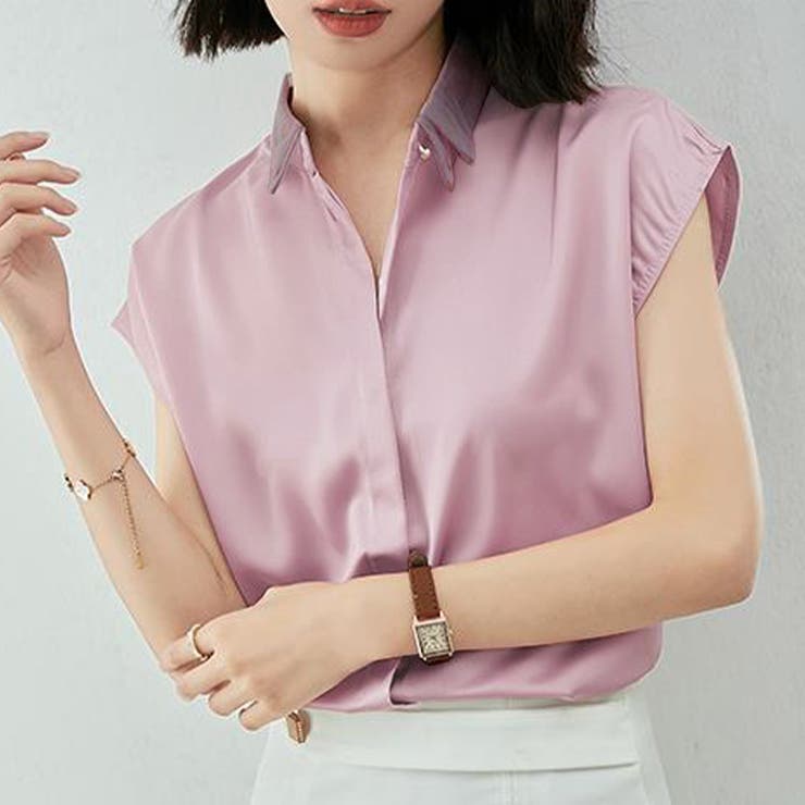 パープル | サテン風ブラウス 韓国ファッション 10代 | Dewlily