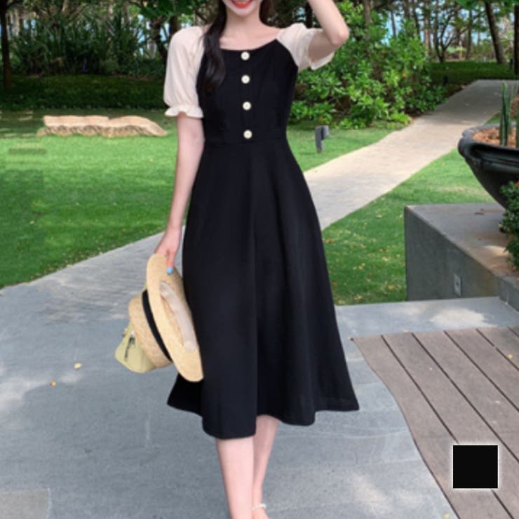 パフスリーブワンピース 韓国ファッション 10代 | Dewlily | 詳細画像1 