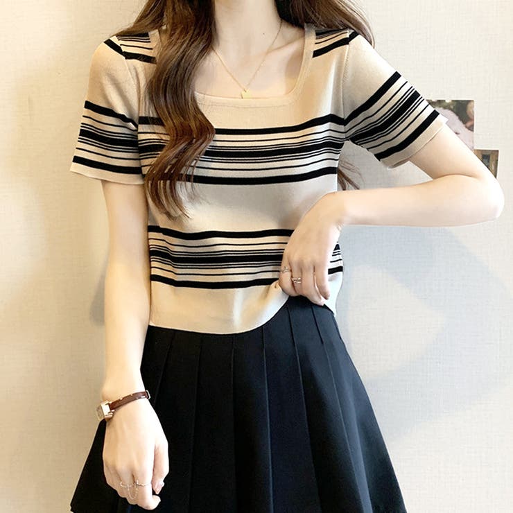 スクエアネック半袖ニット 韓国ファッション 10代 | Dewlily | 詳細画像12 