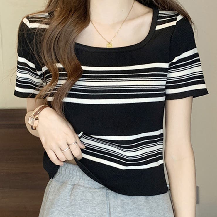 スクエアネック半袖ニット 韓国ファッション 10代 | Dewlily | 詳細画像13 