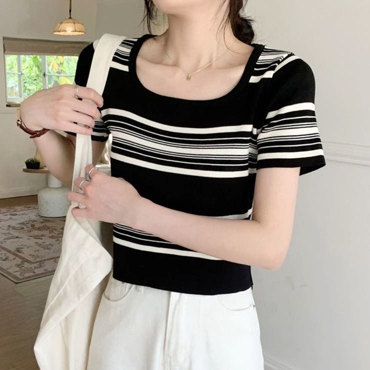 スクエアネック半袖ニット 韓国ファッション 10代 | Dewlily | 詳細画像15 